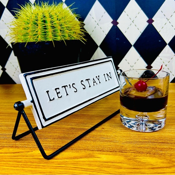 Other - Let’s Stay In/ Let’s Go Out Reversible Hinged Tabletop Sign Metal Décor
